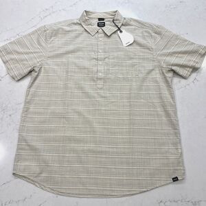 Prana New XL Groveland Popover Button Shirt Short Sleeve Organic Chalk Stripe
